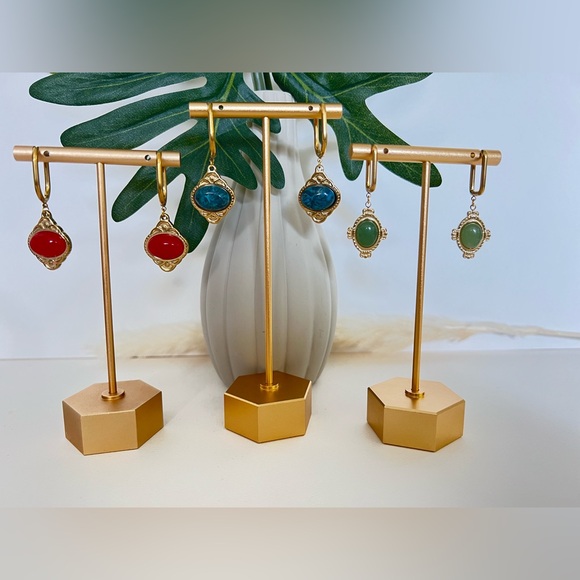 Elegant Stone Pendant Hoops - Dainty Boho Earrings - Flirty Coquette Earrings - Picture 3 of 15